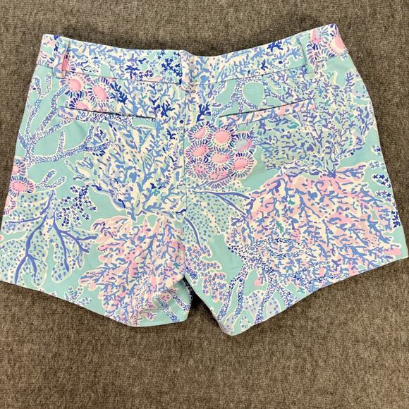 Lilly Pulitzer Shorts Womens 0 Blue Pink Coral Reef Print Summer Beach Resort - Picture 4 of 6